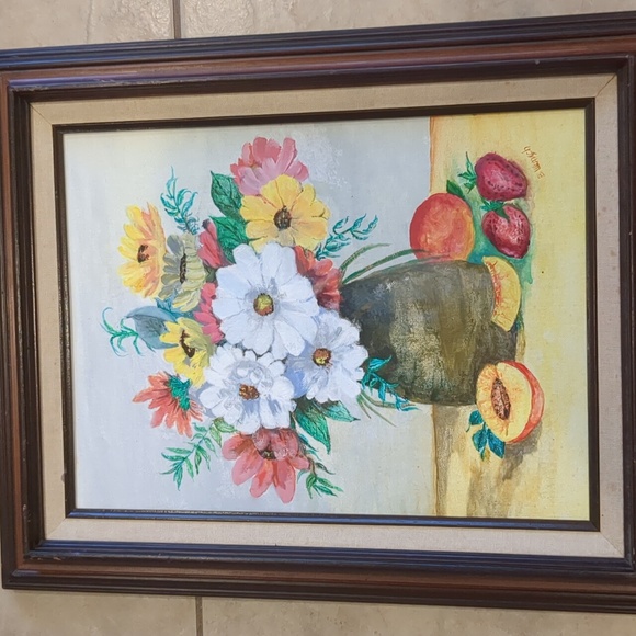 Vintage Floral Still Life Oil Painting Canvas Board Signed By Artist - Picture 2 of 9